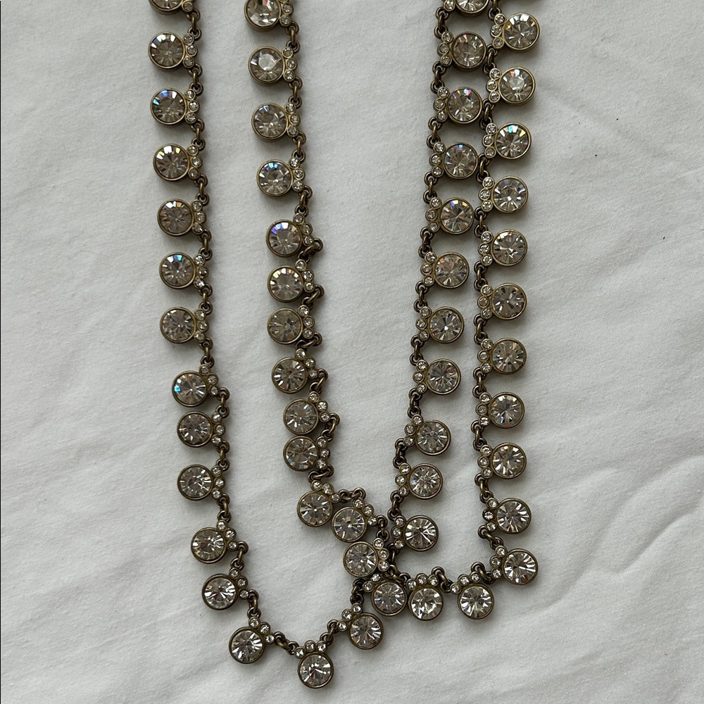 J Crew Crystal & Black Ribbon Necklace